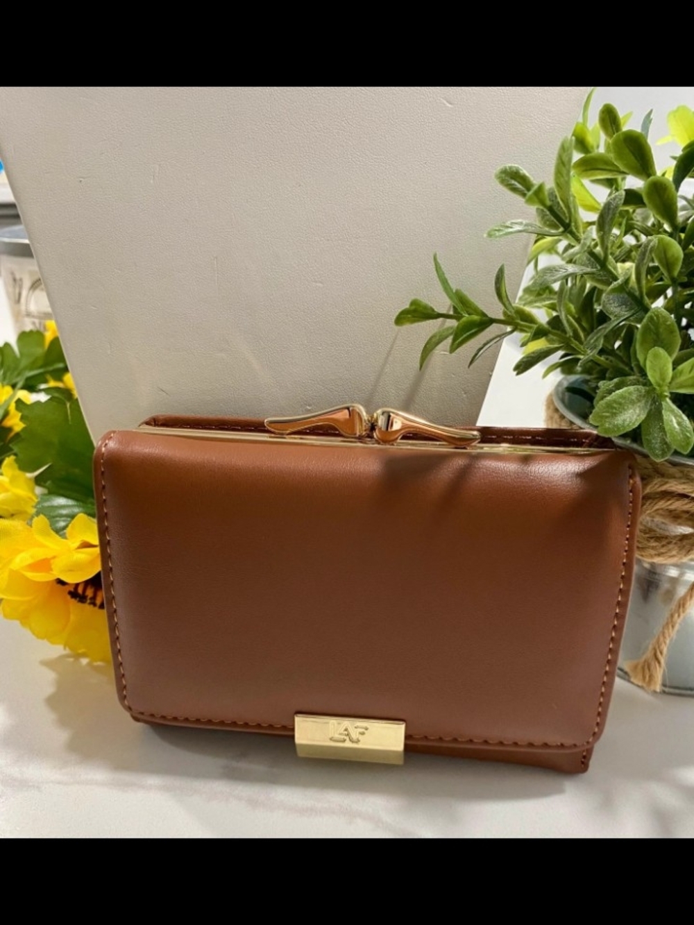 Structured Brown Women’s Wallet with Gold Accent
